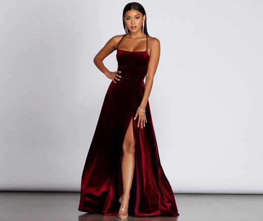 Dakota Velvet Lace Up Evening Gown - Lady Occasions