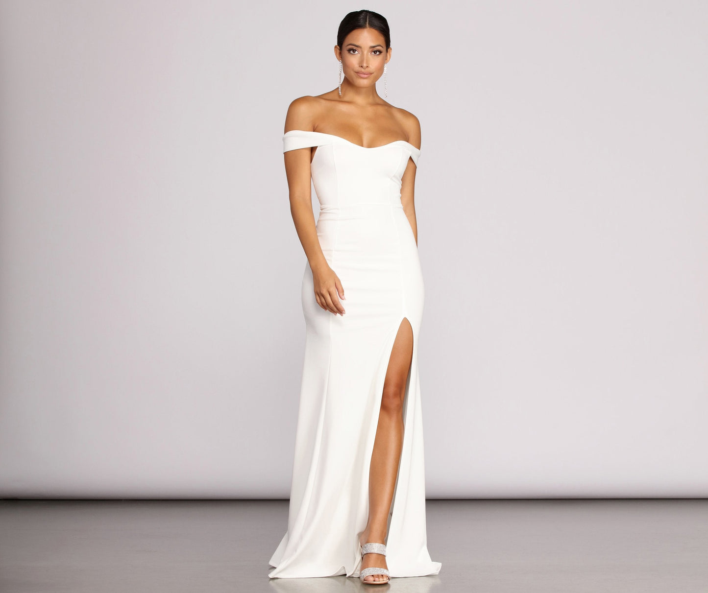 Theia Crepe Stylish Side Slit Gown