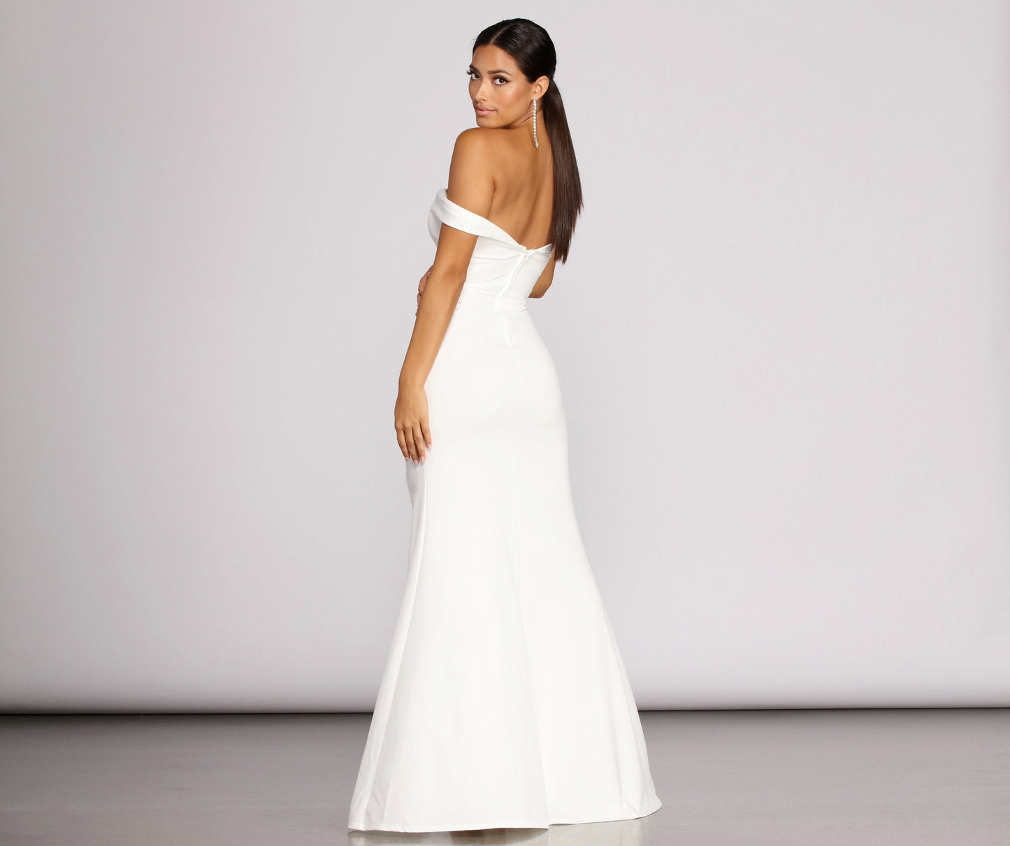 Theia Crepe Stylish Side Slit Gown