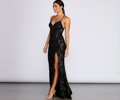 Deirdre Sequin Stylish Mesh Slit Gown