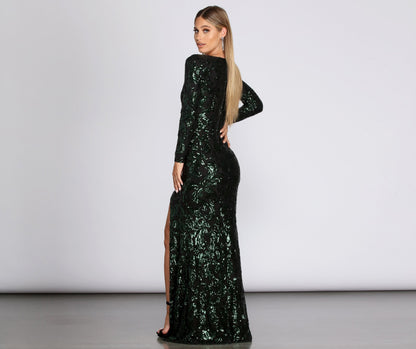 Kendall Formal High Charming Slit Sequin Dress