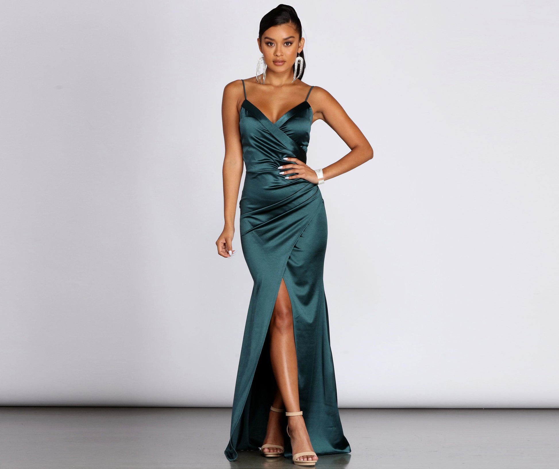 Karen Satin Wrap Formal Gown - Lady Occasions