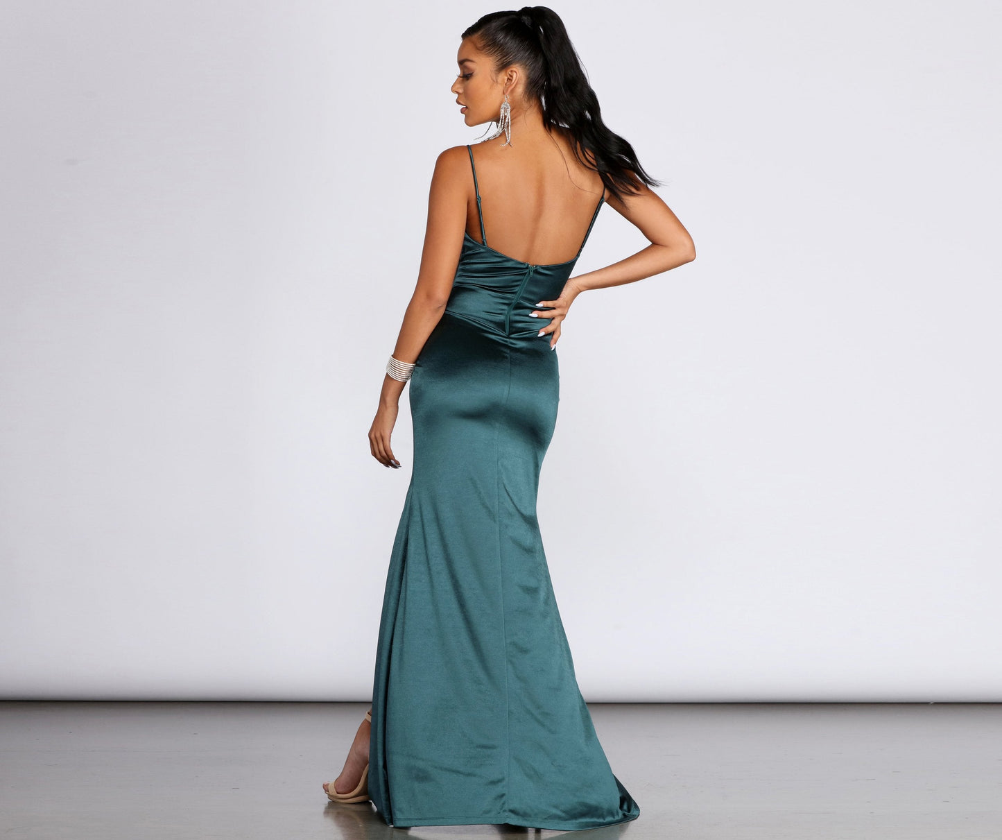 Karen Satin Stylish Wrap Formal Gown