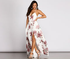 Gal Lace Up Back Graceful Chiffon Floral A-Line Dress