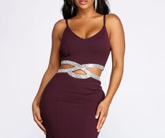 Davia Rhinestone Pretzel Charming Trim Mermaid Dress