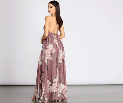 Elisa Floral Chiffon Charming Cross Back A-Line Dress