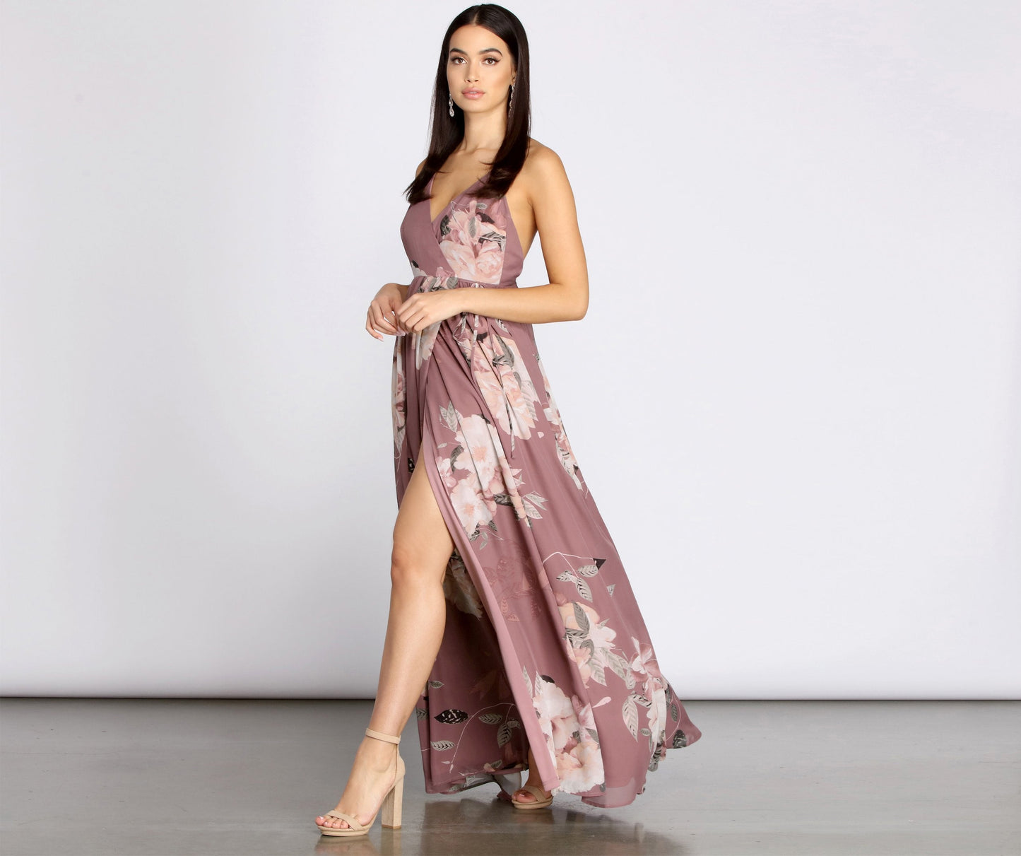 Elisa Floral Chiffon Charming Cross Back A-Line Dress