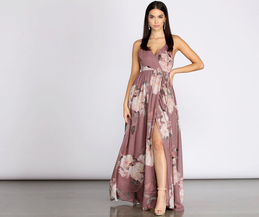 Elisa Floral Chiffon Cross Back A-Line Dress - Lady Occasions