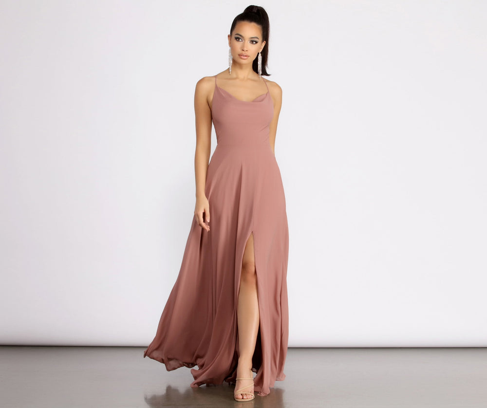 Kai Chiffon Lace Up Back A-Line Dress - Lady Occasions