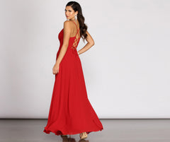 Kai Chiffon Lace Up Back A-Line Dress - Lady Occasions