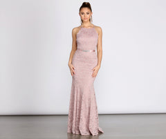 Rosella Lace Scallop Rhinestone Graceful Ribbon Belt Mermaid Dress