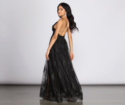 Mona Formal Stylish Plunging Glitter Dress