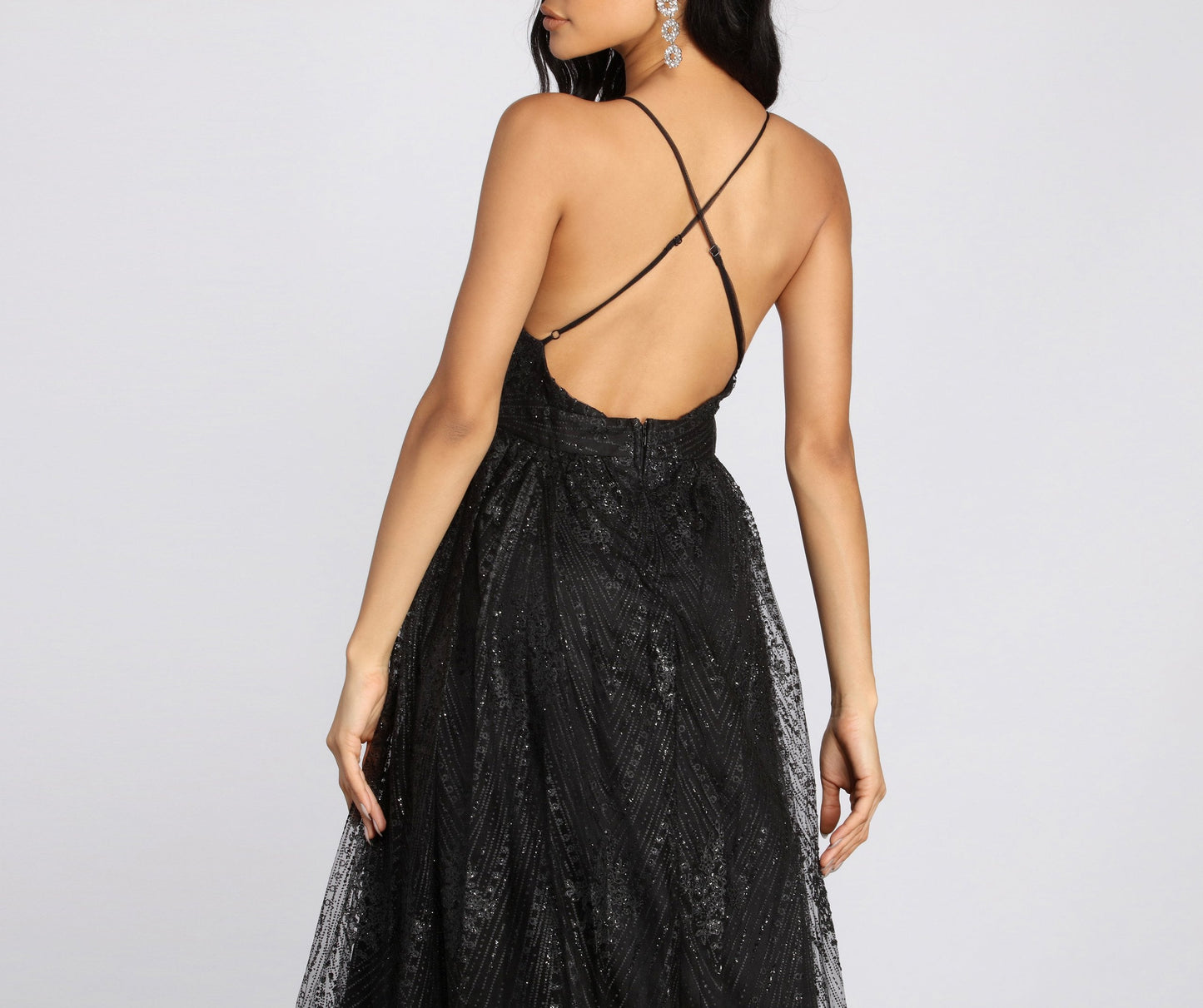 Mona Formal Stylish Plunging Glitter Dress