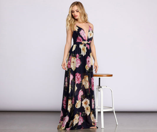 Malie Formal Floral Chiffon Dress - Lady Occasions