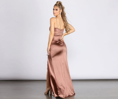 Ksenia Cowl Stylish Neck Satin Dress