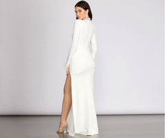 Beka Mesh And Heat Graceful Stone High Slit Dress