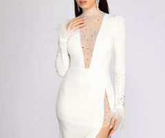 Beka Mesh And Heat Graceful Stone High Slit Dress