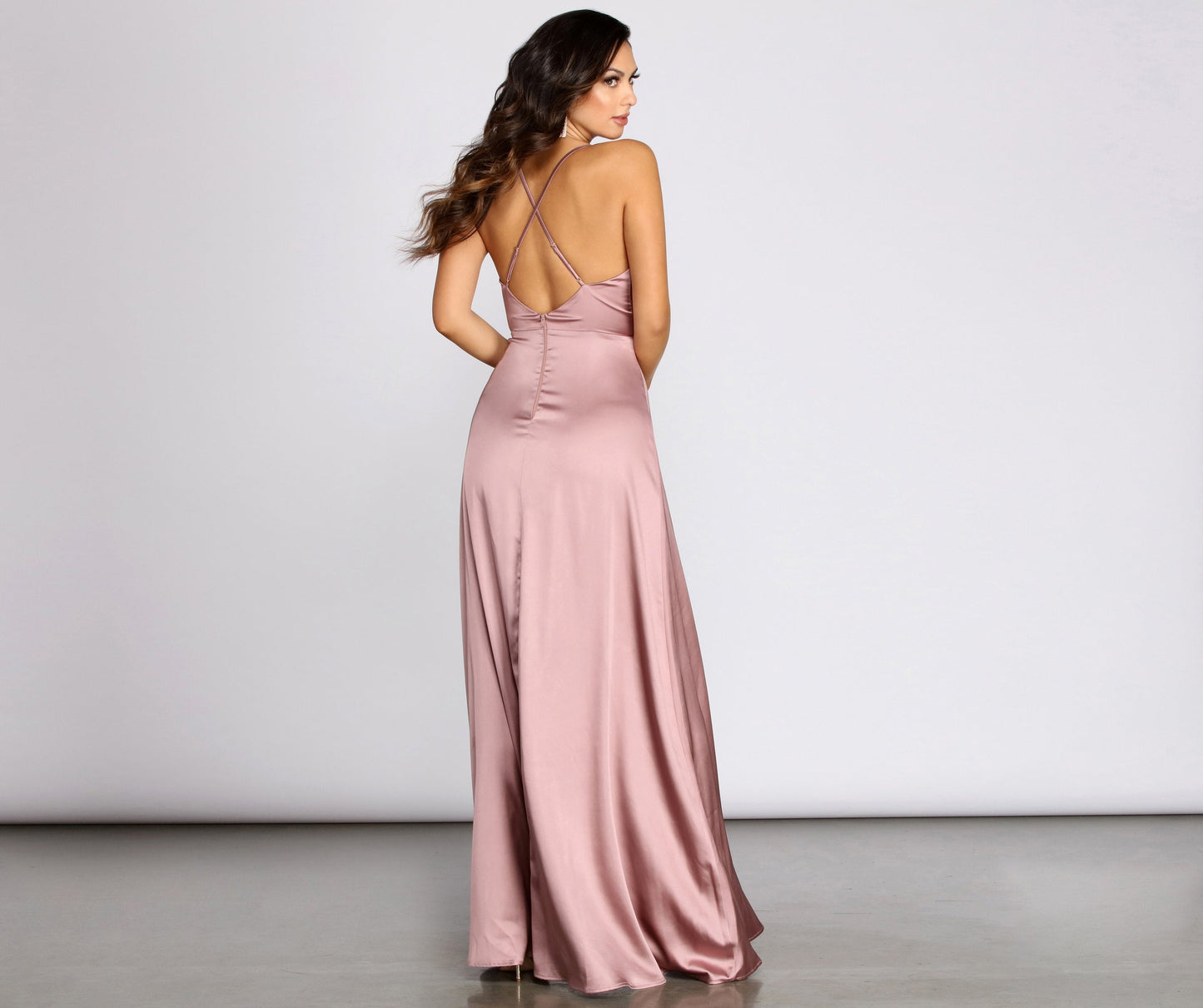 Tierra Cowl Neck Charming Satin A-Line Dress