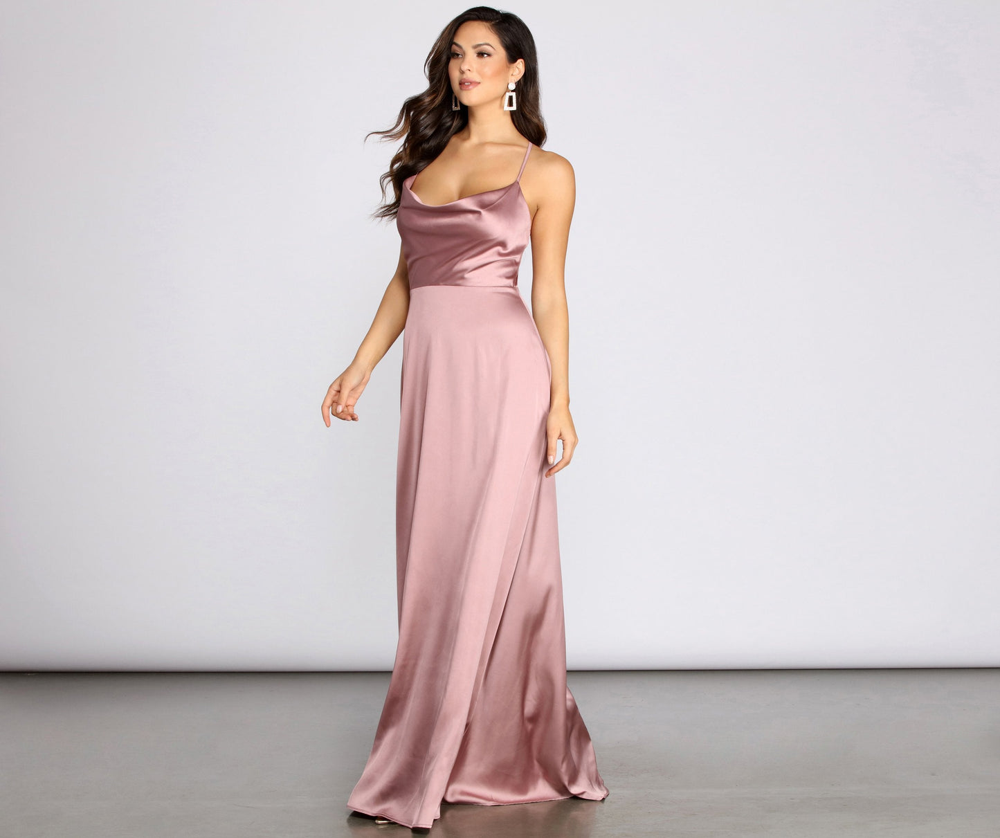 Tierra Cowl Neck Charming Satin A-Line Dress