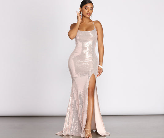 Alvera Sequin Lurex High Slit Dress - Lady Occasions