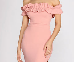 Colleen Ruffle Off Charming Shoulder Crepe Dress