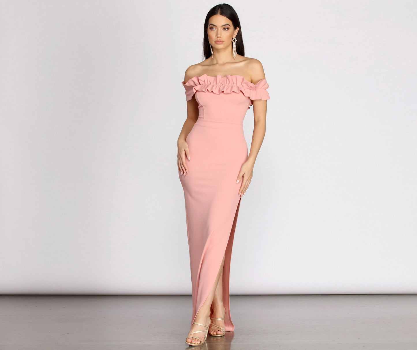 Colleen Ruffle Off Charming Shoulder Crepe Dress