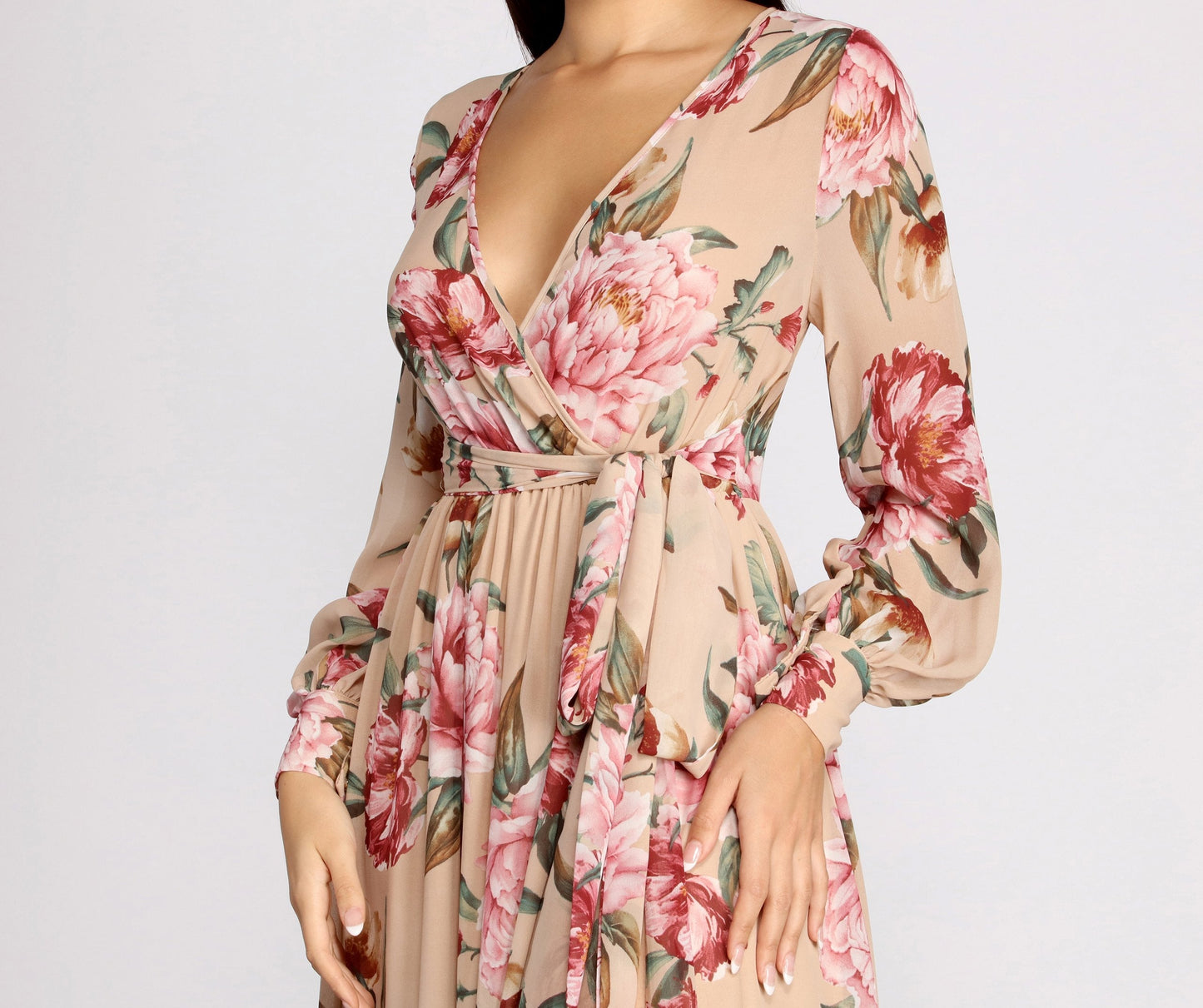 Caralisa Floral Chiffon Charming High Slit Dress