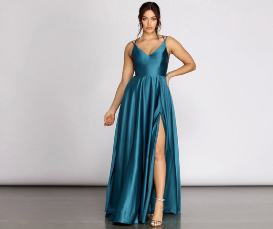 Dawn Formal Sleeveless Satin Dress - Lady Occasions