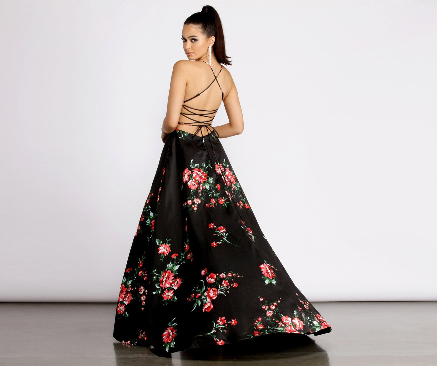 Catia Lace Up Charming Back Floral A-Line Dress