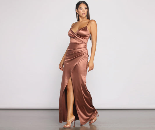 Nikita Formal High Slit Satin Dress - Lady Occasions