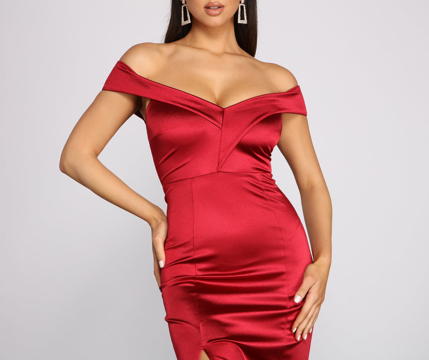 Grecia Formal High Charming Slit Satin Dress