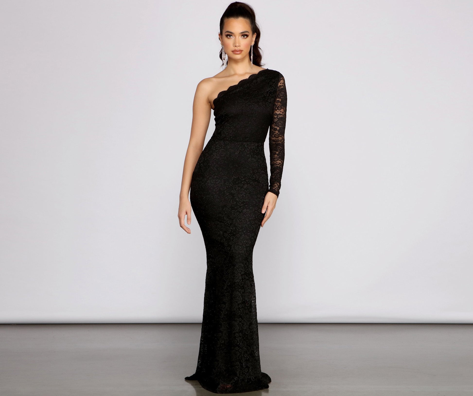 Brea Formal Lace One Shoulder Dress - Lady Occasions