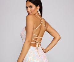 Priya Formal Iridescent Charming Sequin Scroll Dress