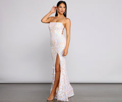 Priya Formal Iridescent Charming Sequin Scroll Dress
