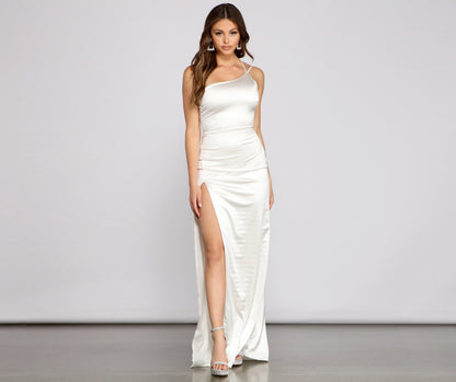 Lana Formal One Charming Shoulder High Slit Dress