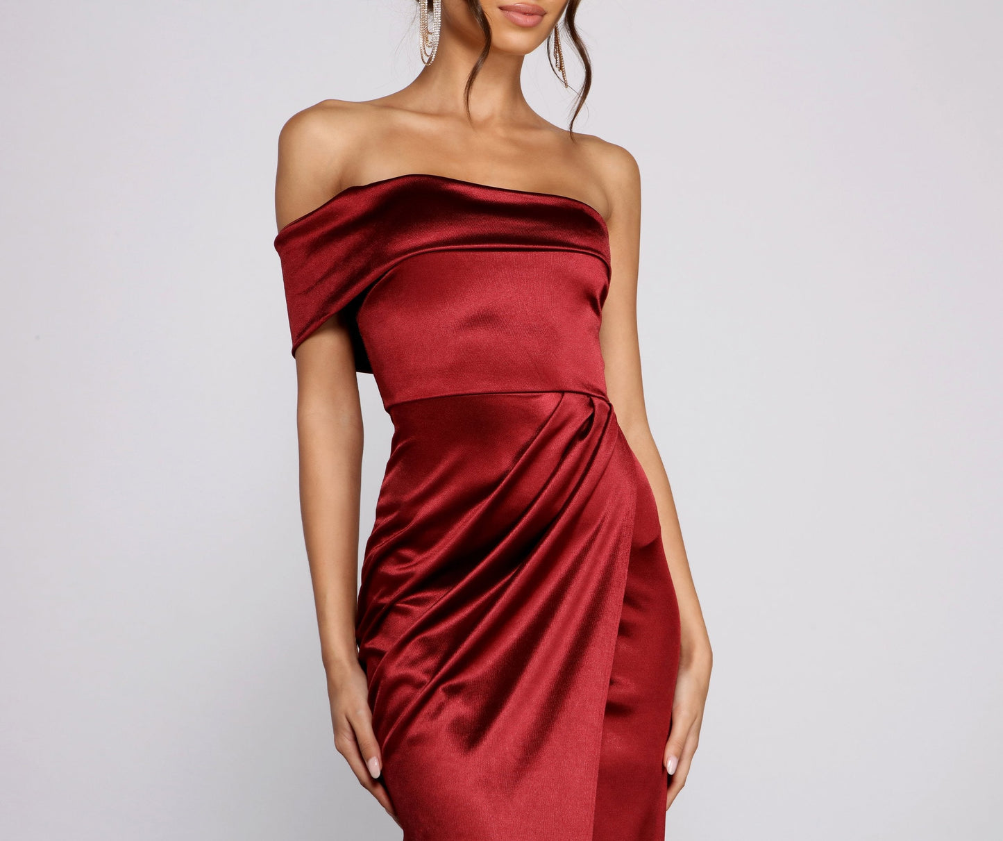 Isla Formal One Charming Shoulder Satin Dress