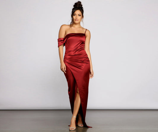 Cynthia Off-The-Shoulder Satin Formal Dress - Lady Occasions