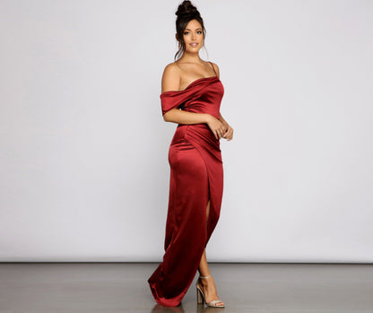 Cynthia Off-The-Shoulder Stylish Satin Formal Dress