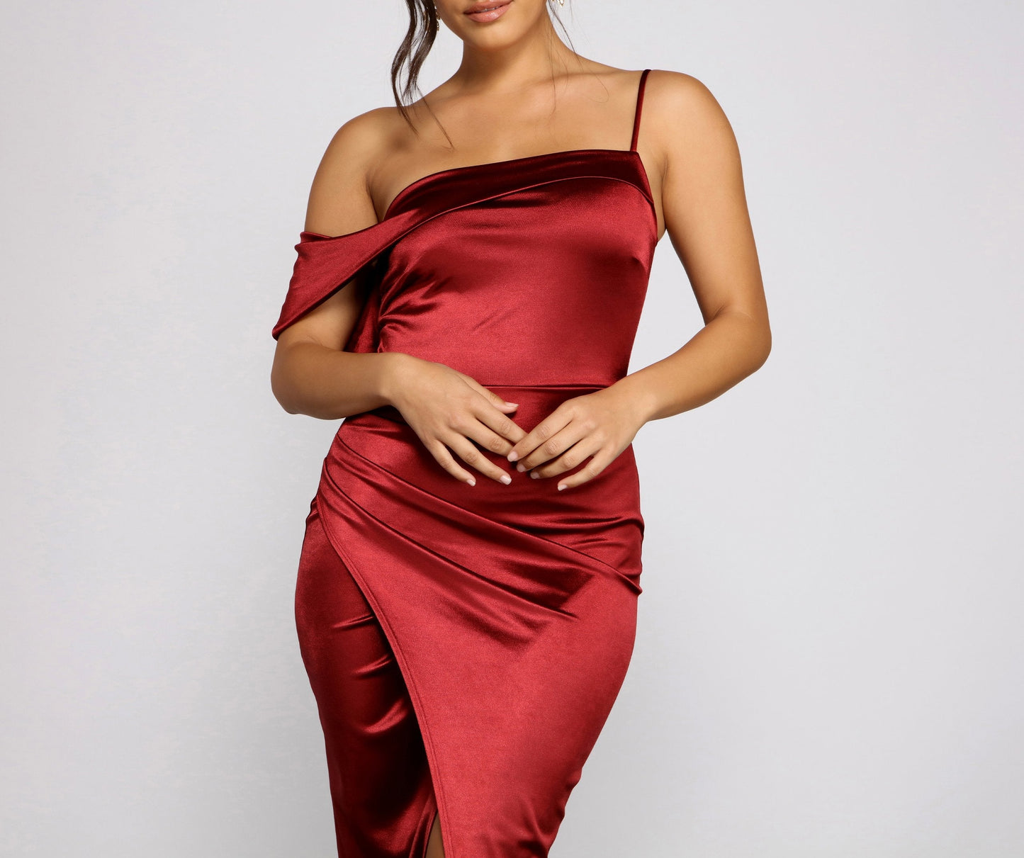 Cynthia Off-The-Shoulder Stylish Satin Formal Dress