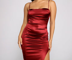 Gemma Formal High Charming Slit Satin Dress