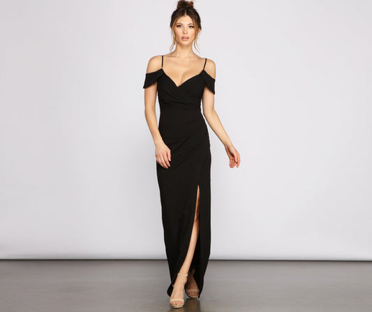 Eva Off-The-Shoulder Wrap-Front Formal Dress - Lady Occasions