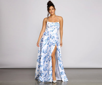 Lindsey Formal Floral High-Slit Dress - Lady Occasions