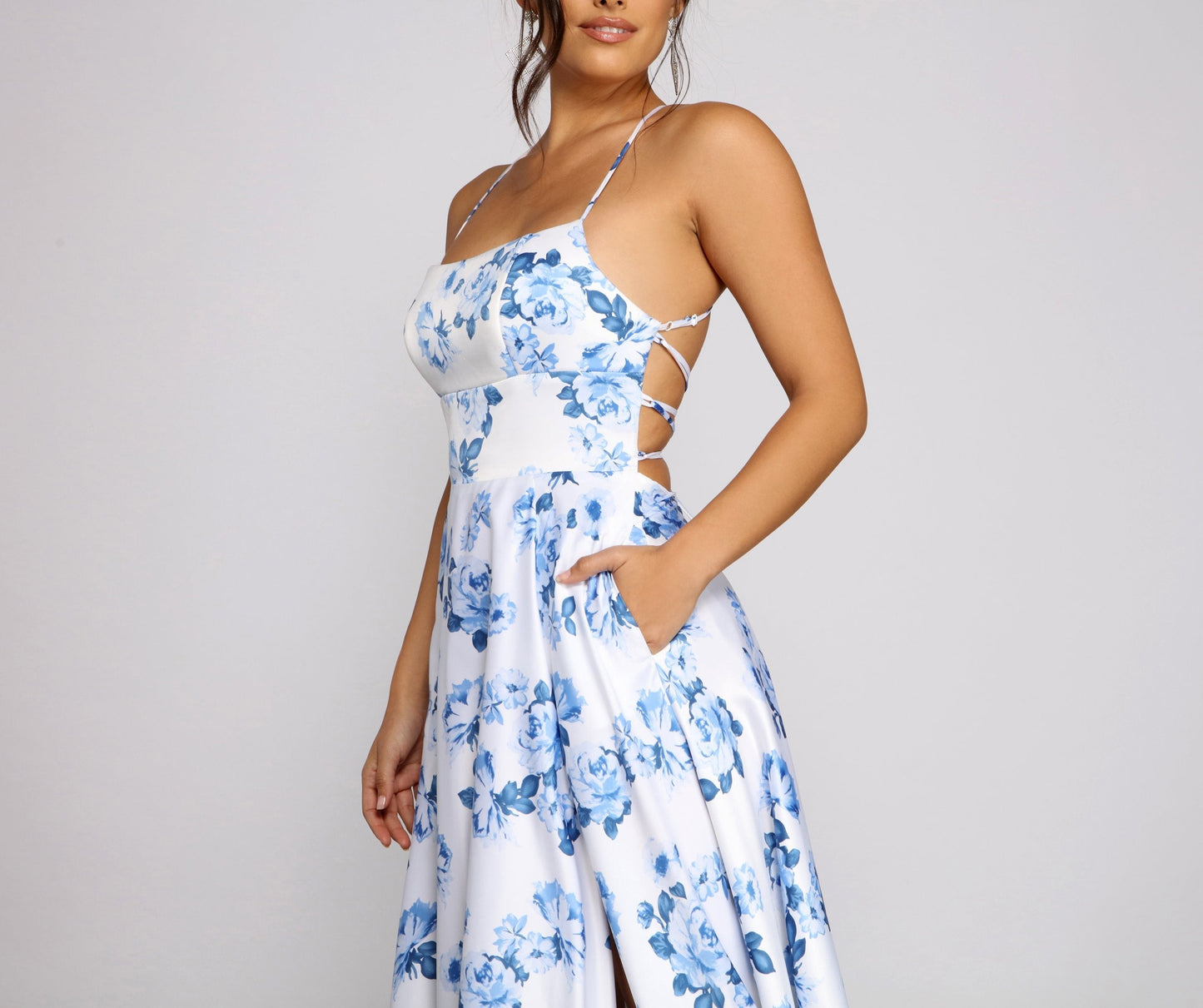 Lindsey Formal Stylish Floral High-Slit Dress