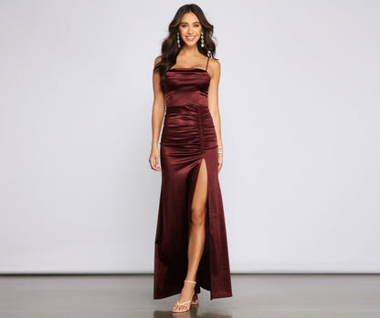 Nemi Formal High Slit Ruched Dress - Lady Occasions