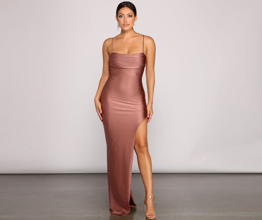 Darla Formal High Slit Satin Dress - Lady Occasions