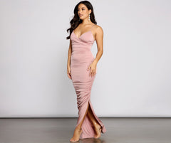 Larissa Formal Ruched Charming High Slit Dress