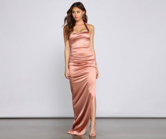 Calista Formal High Charming Slit Halter Dress