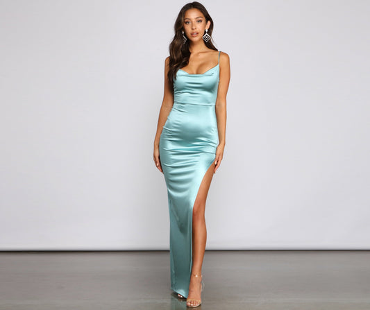 Lolita High Slit Satin Dress - Lady Occasions