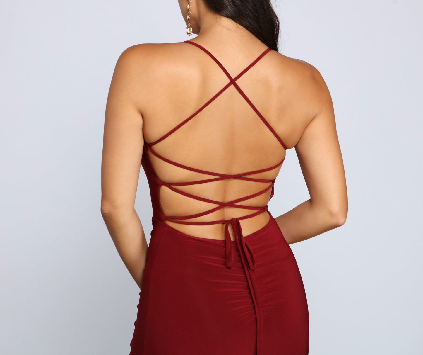 Gia Lace-Up Stylish Formal High-Slit Dress