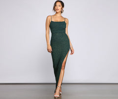 Lola Formal High Charming Slit Glitzy Glitter Dress